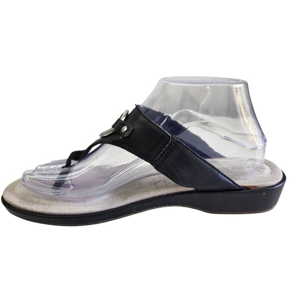 Ariat Poolside Thong Sandals Womens 9B Black Leather Silver Rings Slip On Casual - Picture 3 of 12